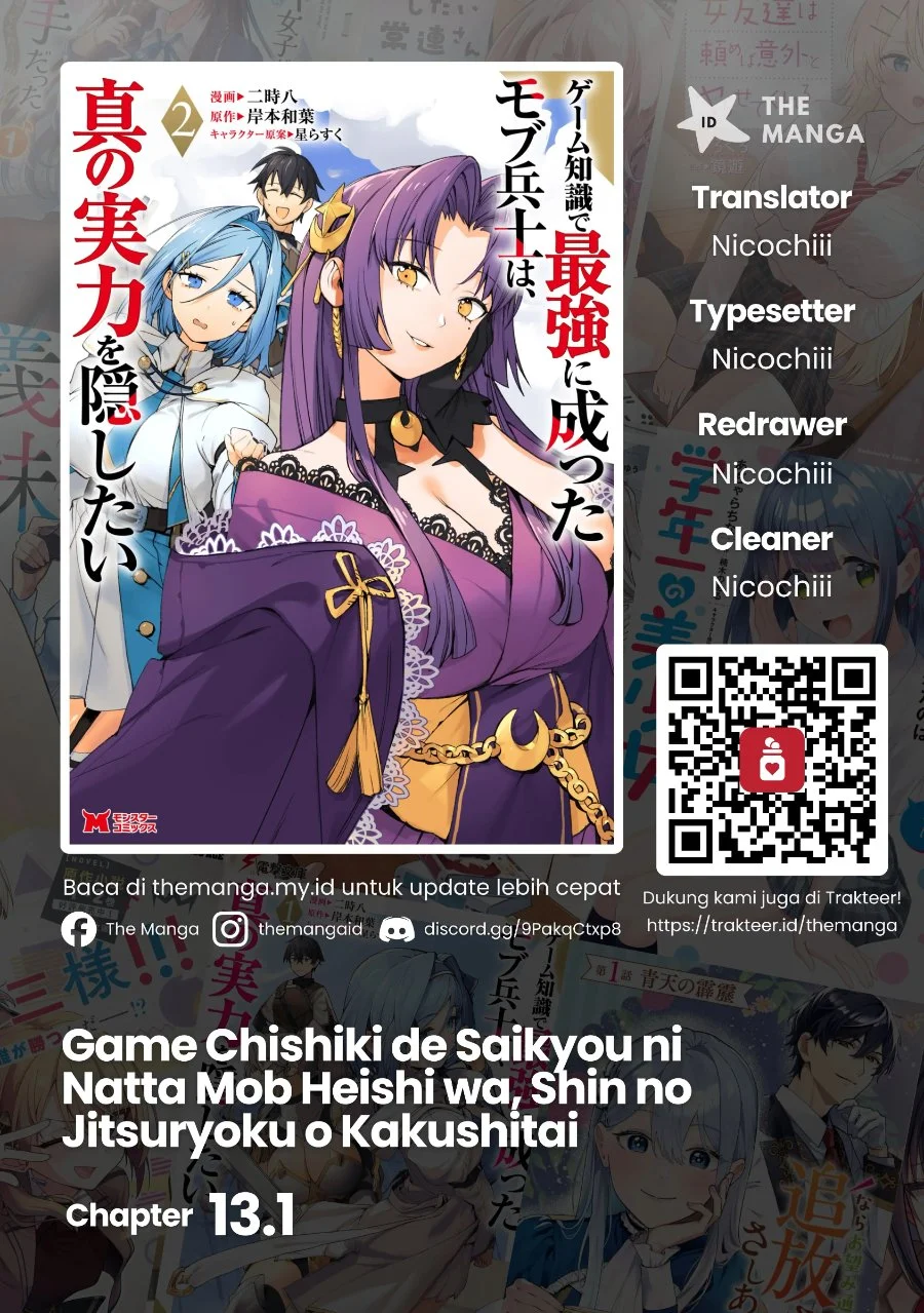 Komik Game Chishiki de Saikyou ni Natta Mob Heishi wa, Shin no Jitsuryoku wo Kakushitai Chapter 13.1 gambar 1